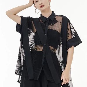 Marigold shadow sheer leaf oversized shirt